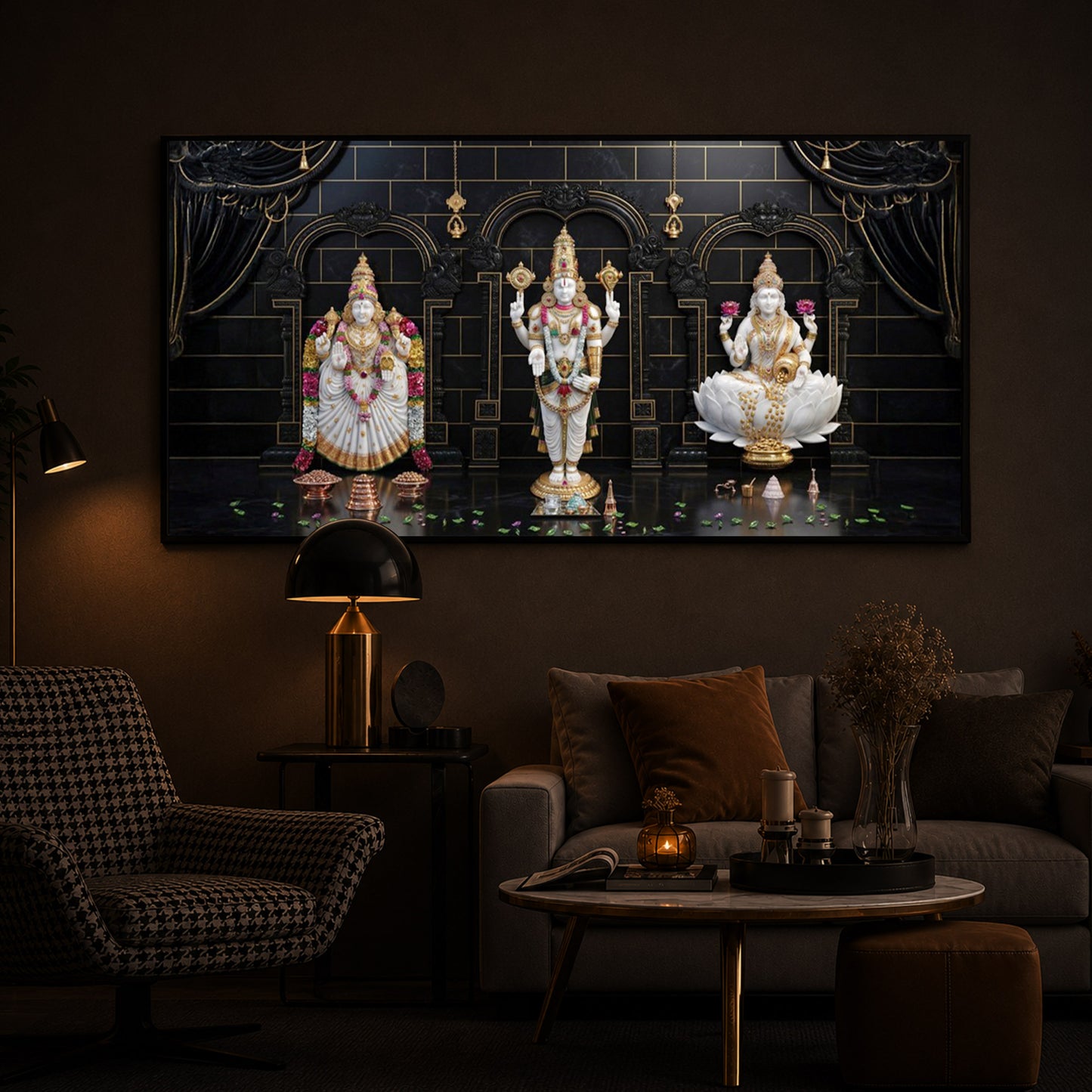 Maa Laxmi & Lord Venkateswara Modern Luxury Backlight Horizontal Wall Art