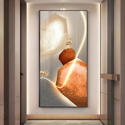 Golden Deer With Orange Rock Premium Acrylic Vertical Wall Art