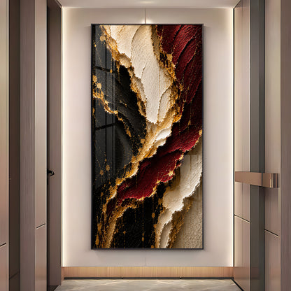 Luxurious Textured Abstract Maroon Black & Gold Premium Acrylic Vertical Wall Art