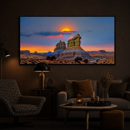 Desert Rock Plateau Sunset Modern Luxury Backlight Horizontal Wall Art