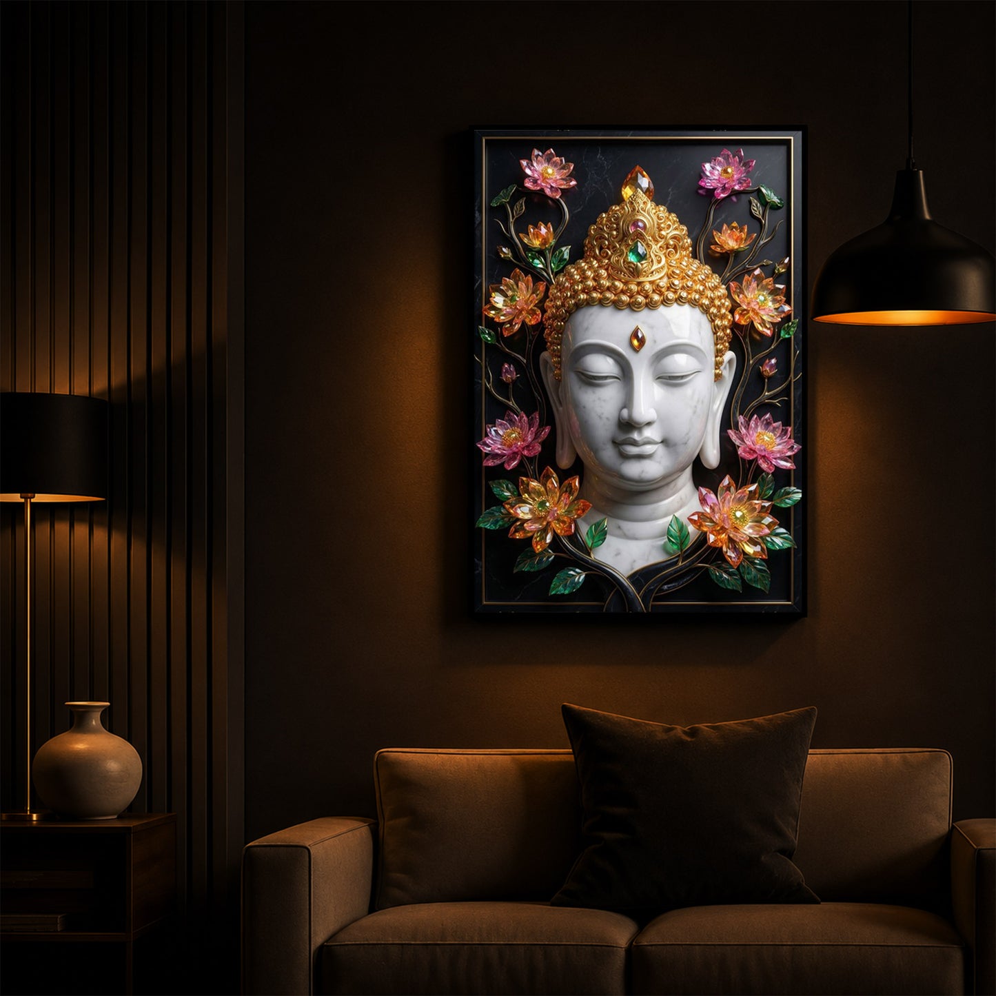 Buddha face Modern Luxury Backlight Vertical Wall Art