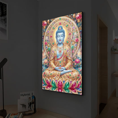 Buddha Blessing Modern Luxury Backlight Vertical Wall Art