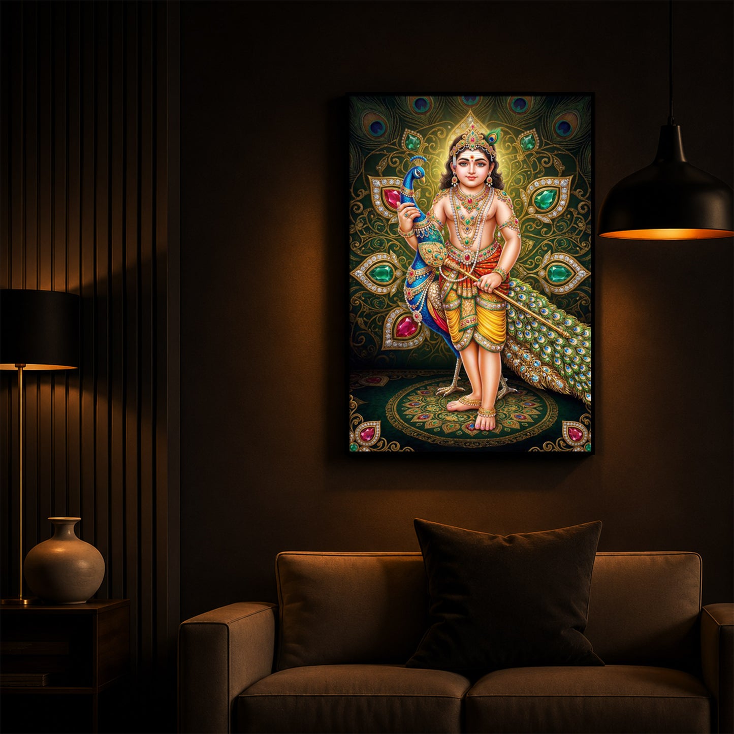 Lord Murugan Modern Luxury Backlight Vertical Wall Art
