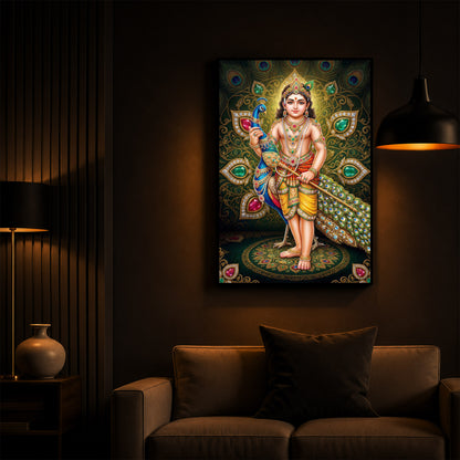 Lord Murugan Modern Luxury Backlight Vertical Wall Art