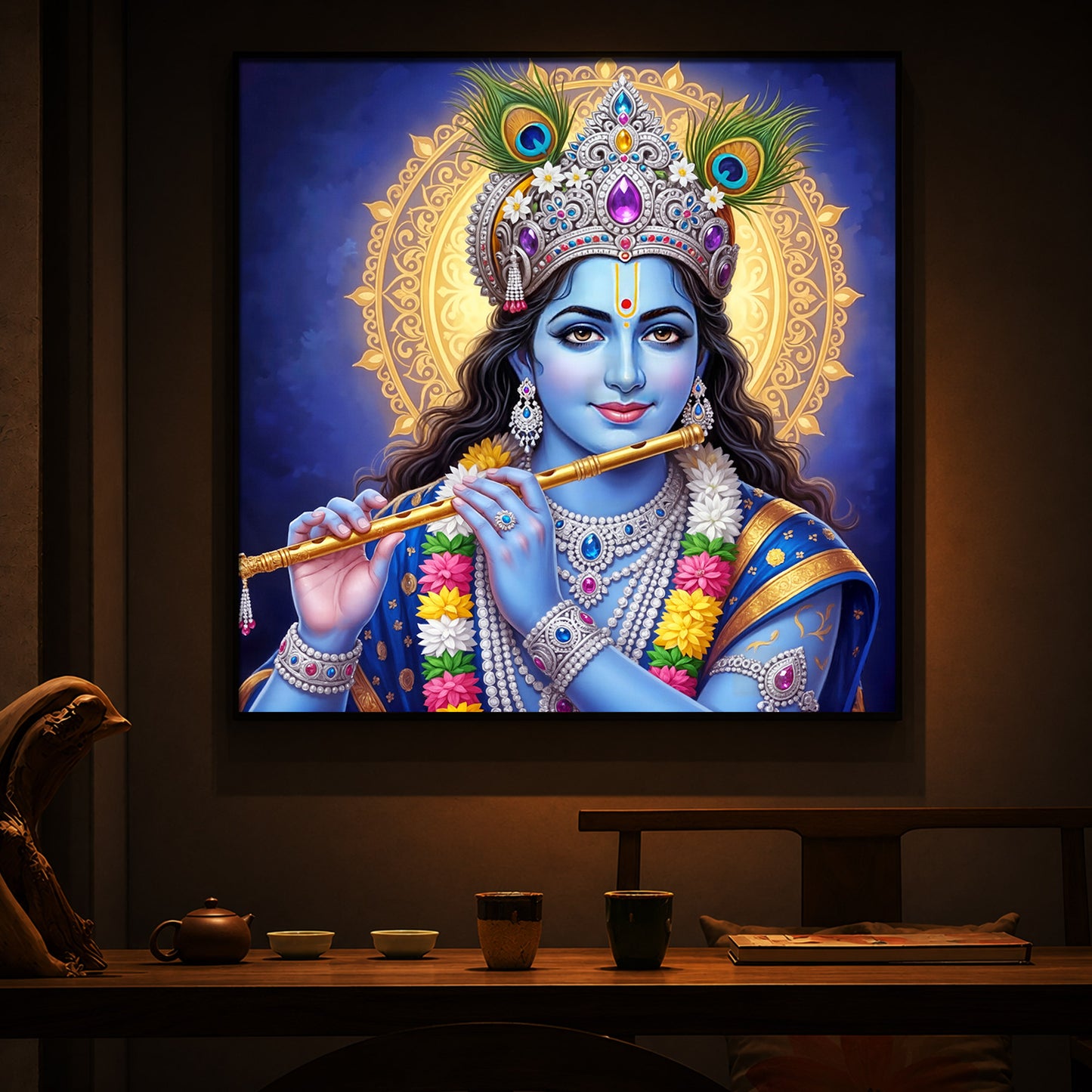 Jai Shree Krishna Modern Luxury Backlight Square Wall Art