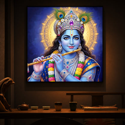 Jai Shree Krishna Modern Luxury Backlight Square Wall Art