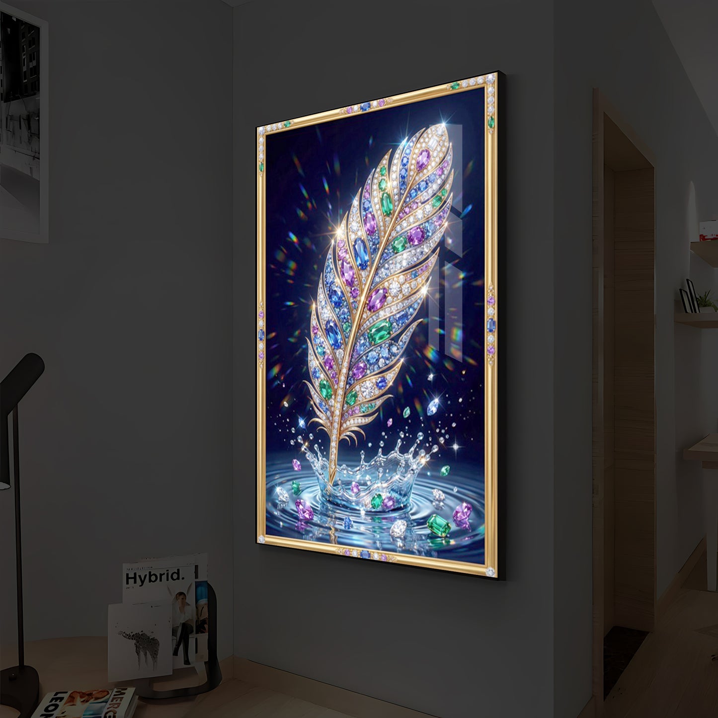 Colorful Feather Modern Luxury Backlight Vertical Wall Art