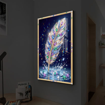 Colorful Feather Modern Luxury Backlight Vertical Wall Art