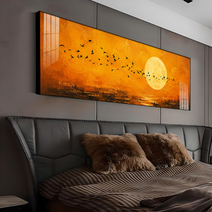 Flocking Birds Golden Sun Premium Acrylic Horizontal Wall Art
