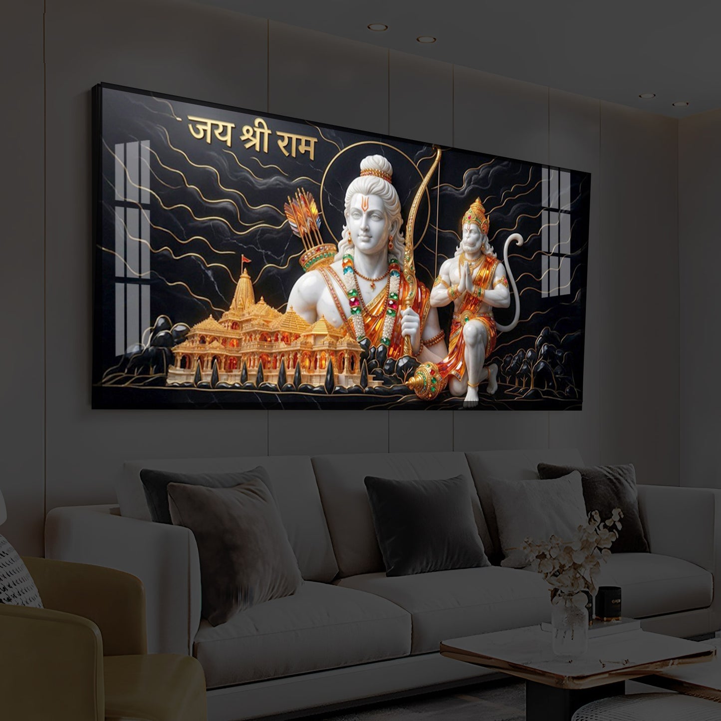 Lord Ram With Lord Hanuman Modern Luxury Backlight Horizontal Wall Art