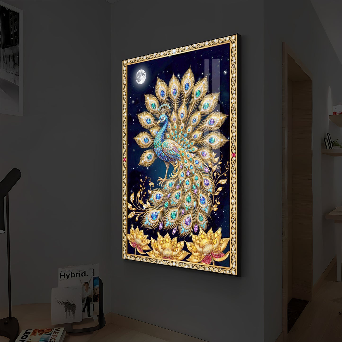 Majestic Vastu Peacock Modern Luxury Backlight Vertical Wall Art