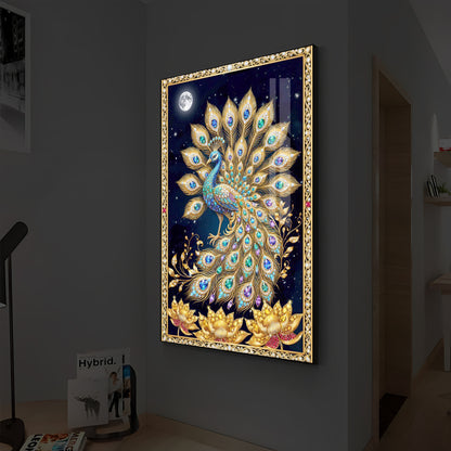 Majestic Vastu Peacock Modern Luxury Backlight Vertical Wall Art