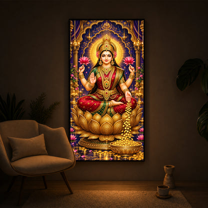 Goddess Maa Laxmi Modern Luxury Backlight Vertical Wall Art