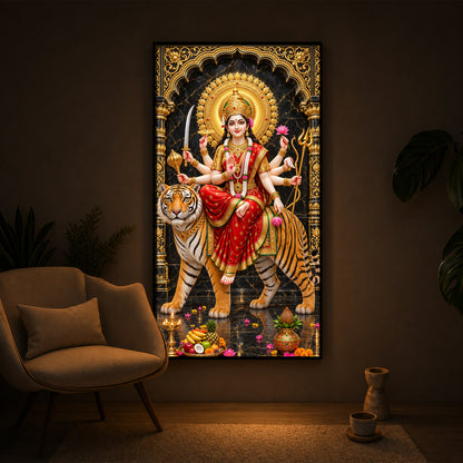 Goddess Ashtabhuja Durga Modern Luxury Backlight Vertical Wall Art