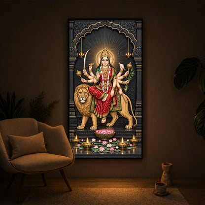 Jagat Janani Durga Modern Luxury Backlight Vertical Wall Art