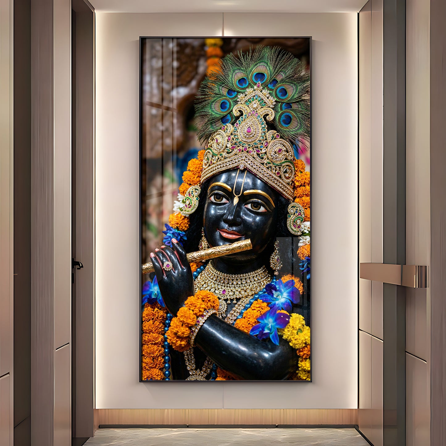 Divine Melody Krishna Premium Acrylic Vertical Wall Art