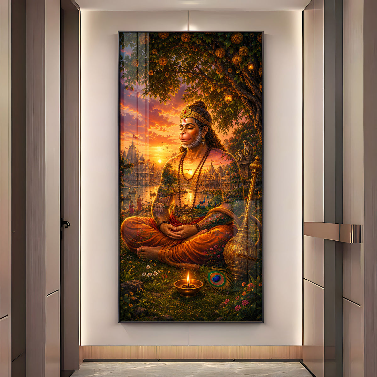 Spiritual Meditating Hanumanji Premium Acrylic Vertical Wall Art