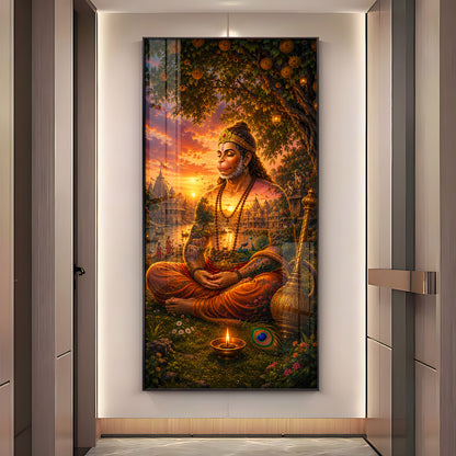 Spiritual Meditating Hanumanji Premium Acrylic Vertical Wall Art