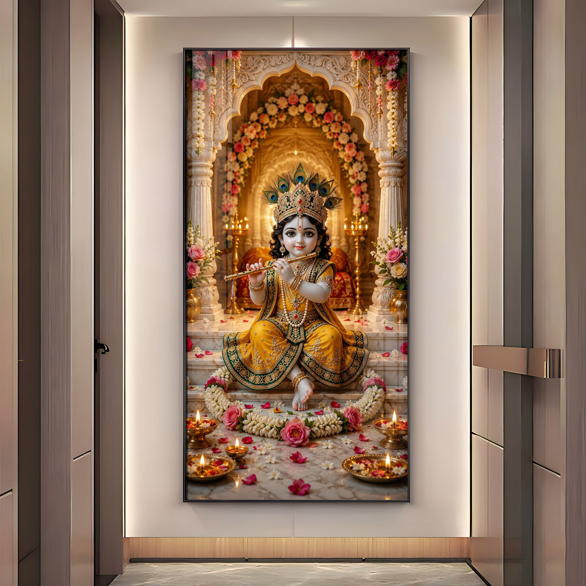 Divine Little Bal Krishna Premium Acrylic Vertical Wall Art