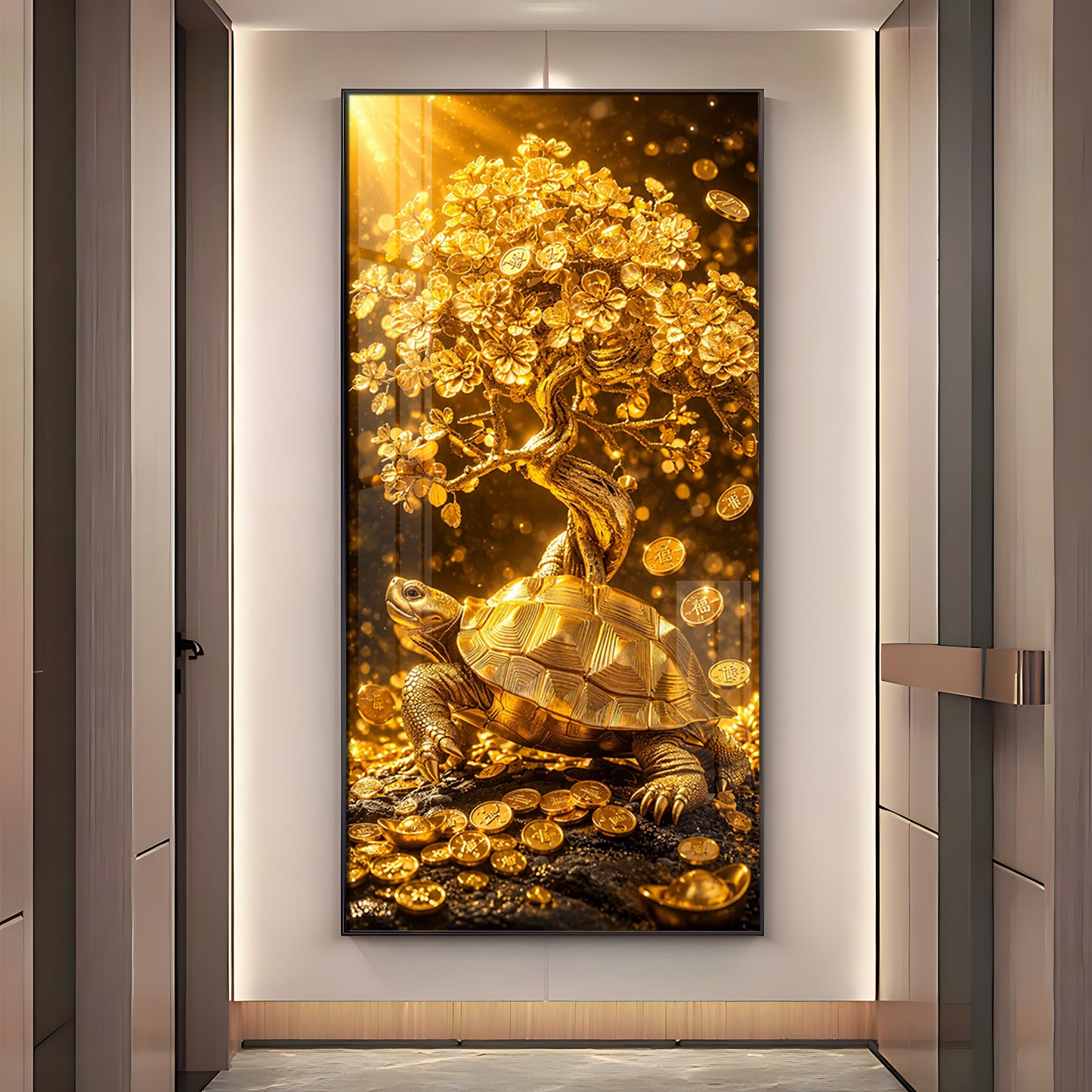 Divine Tortoise With Money Tree Premium Acrylic Vertical Wall Art