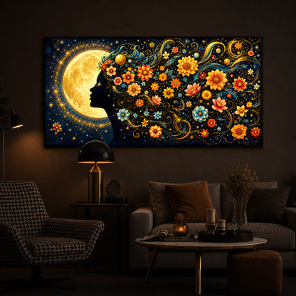 Dreamy Moon Girl Modern Luxury Backlight Horizontal Wall Art