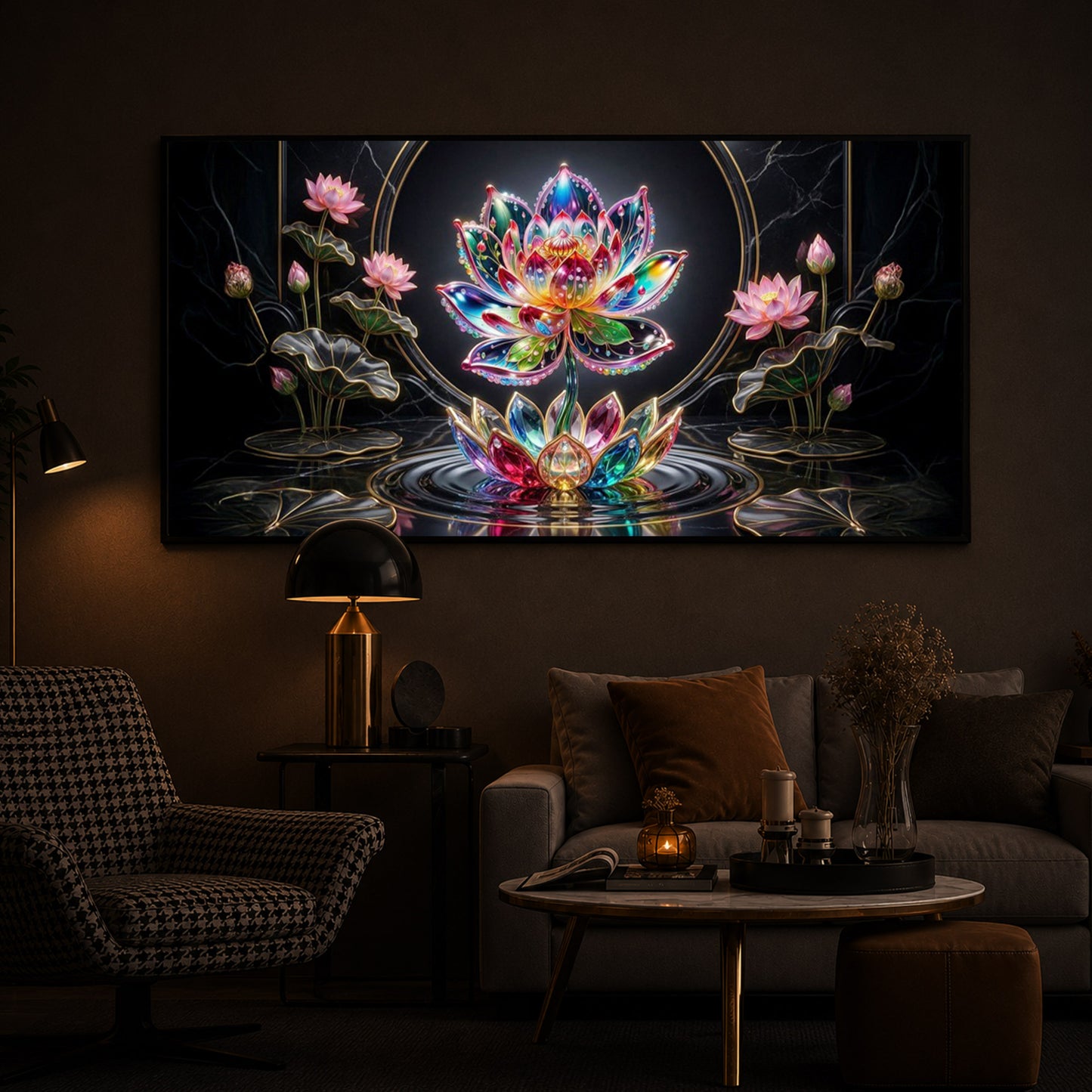 Colorful Lotus Flower Modern Luxury Backlight Horizontal Wall Art