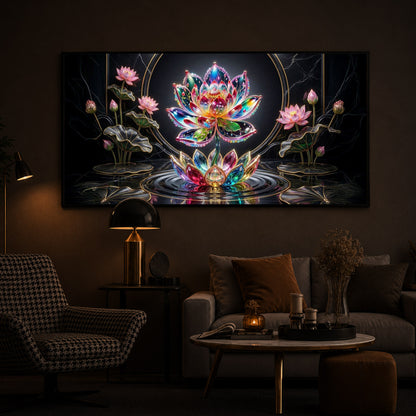 Colorful Lotus Flower Modern Luxury Backlight Horizontal Wall Art