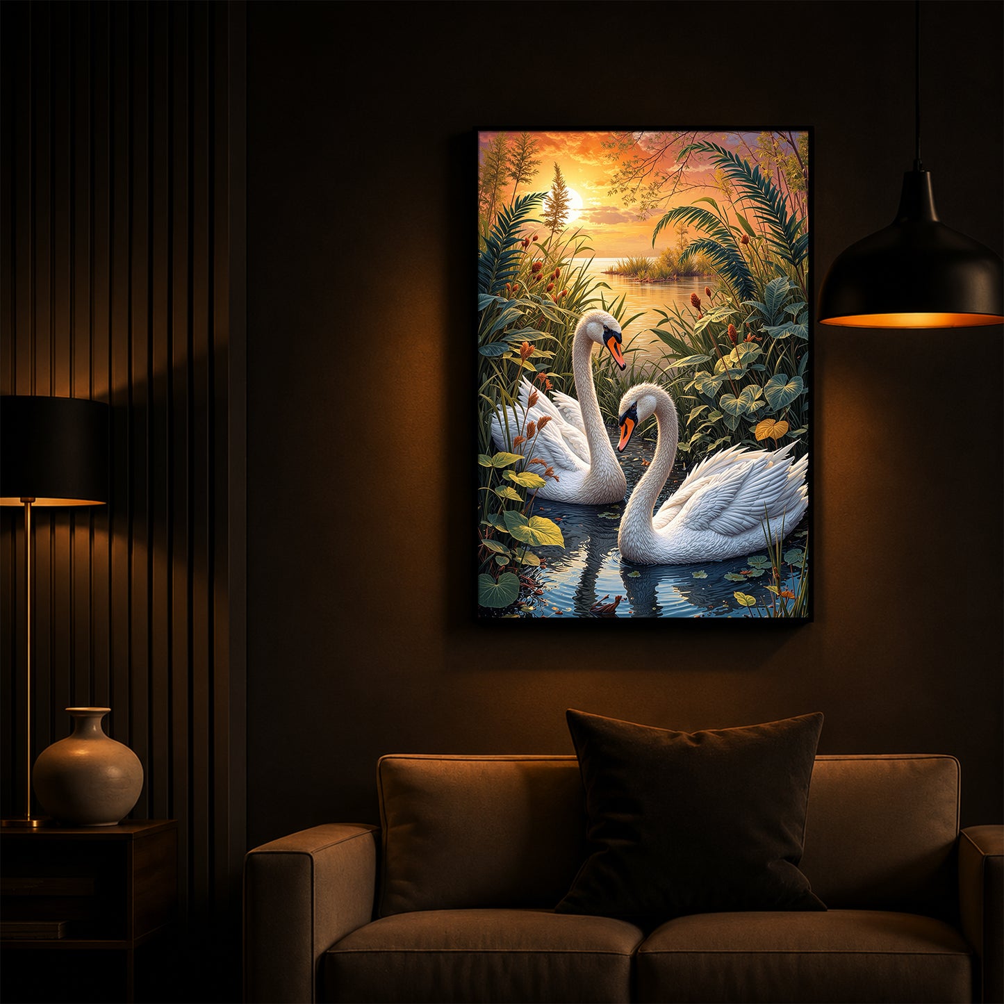 Two Swan Modern Luxury Backlight Vertical Wall Art