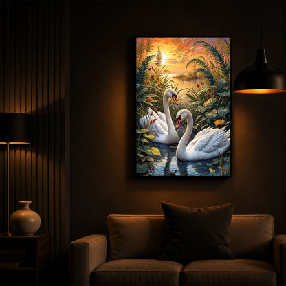 Two Swan Modern Luxury Backlight Vertical Wall Art