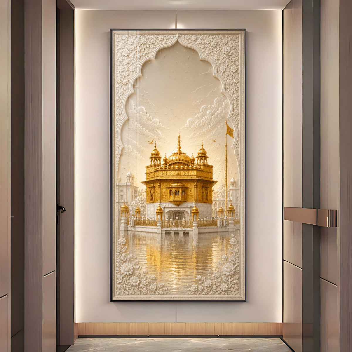Divine Golden Temple Premium Acrylic Vertical Wall Art