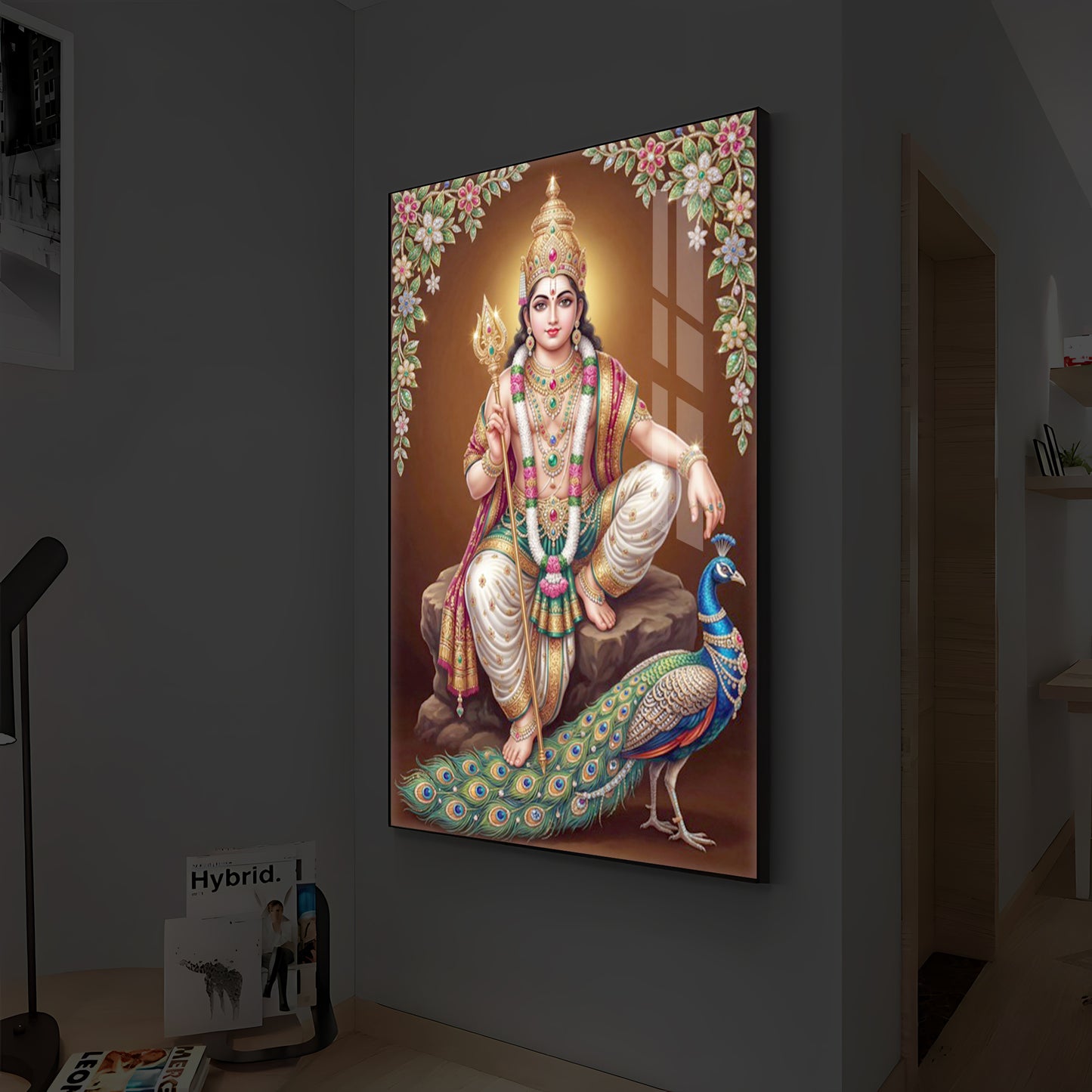 Lord kartikeya Ji Modern Luxury Backlight Vertical Wall Art
