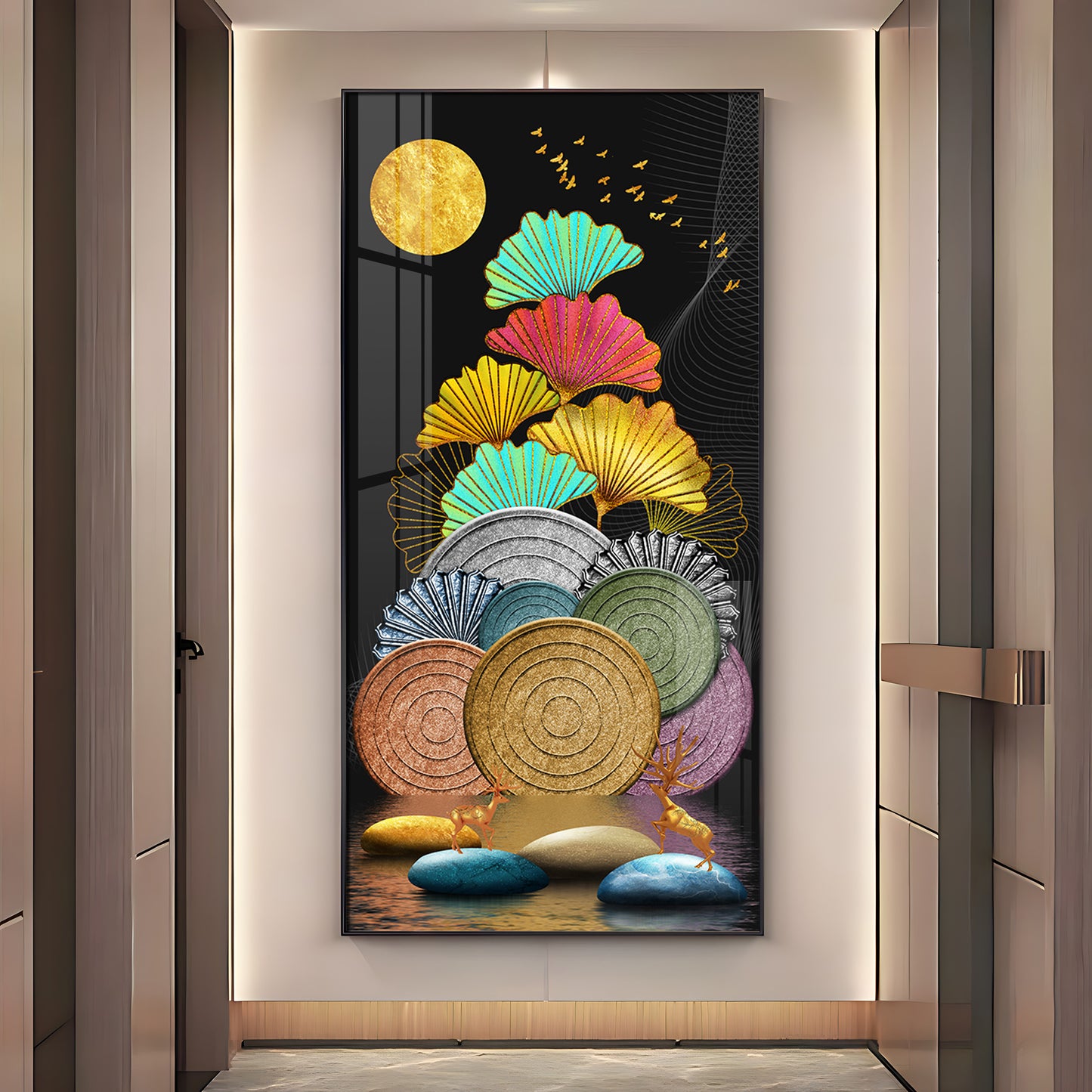 Multi Color Ginkgo Leaf Wall Premium Acrylic Vertical Wall Art