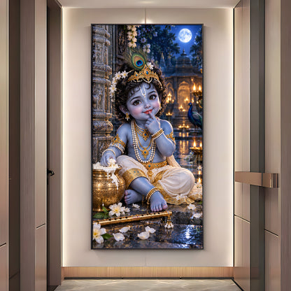 Little Krishna Eating Makhan Premium Acrylic Vertical Wall Art