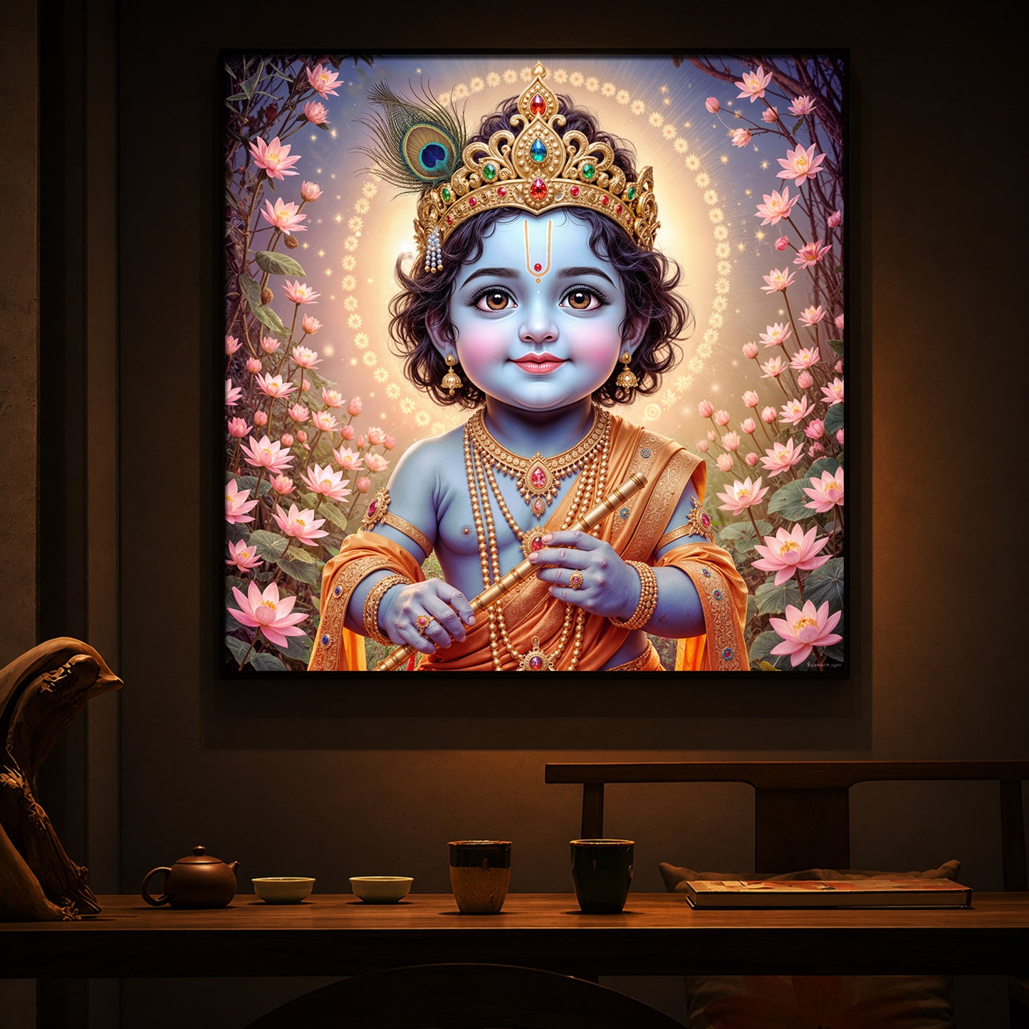 Bal Krishna Ji Modern Luxury Backlight Square Wall Art