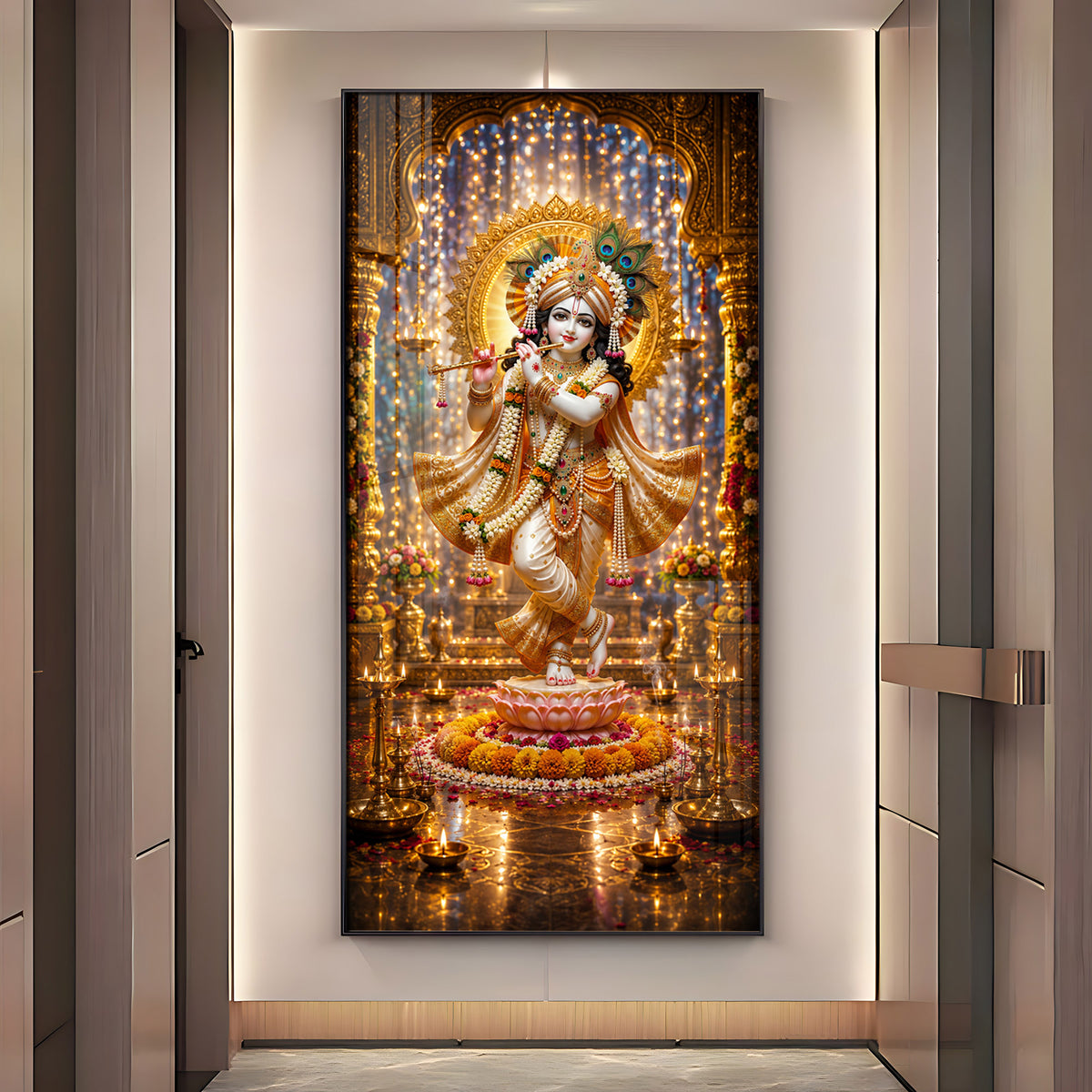 Sacred Lord Krishna Bansuri Premium Acrylic Vertical Wall Art