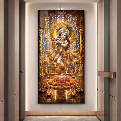Sacred Lord Krishna Bansuri Premium Acrylic Vertical Wall Art