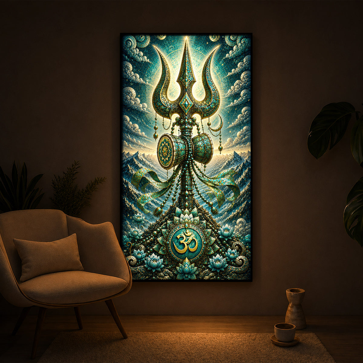 Lord Shiva's Trishul  Modern Luxury Backlight Vertical Wall Art