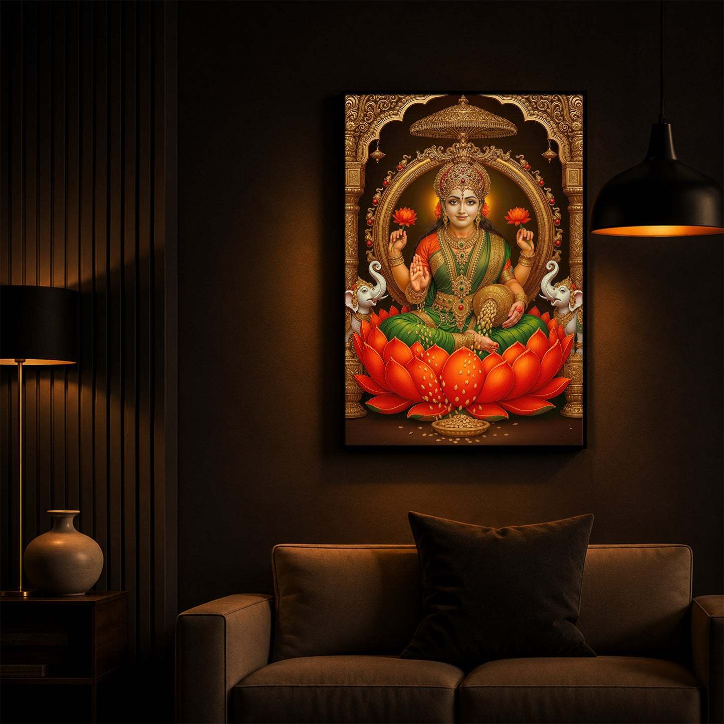 Mahalaxmi Ji Modern Luxury Backlight Vertical Wall Art