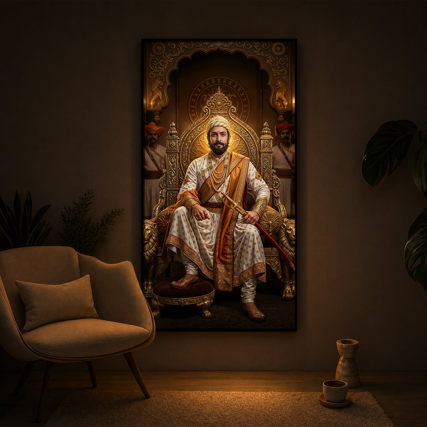 Shivaji Maharaj Modern Luxury Backlight Vertical Wall Art