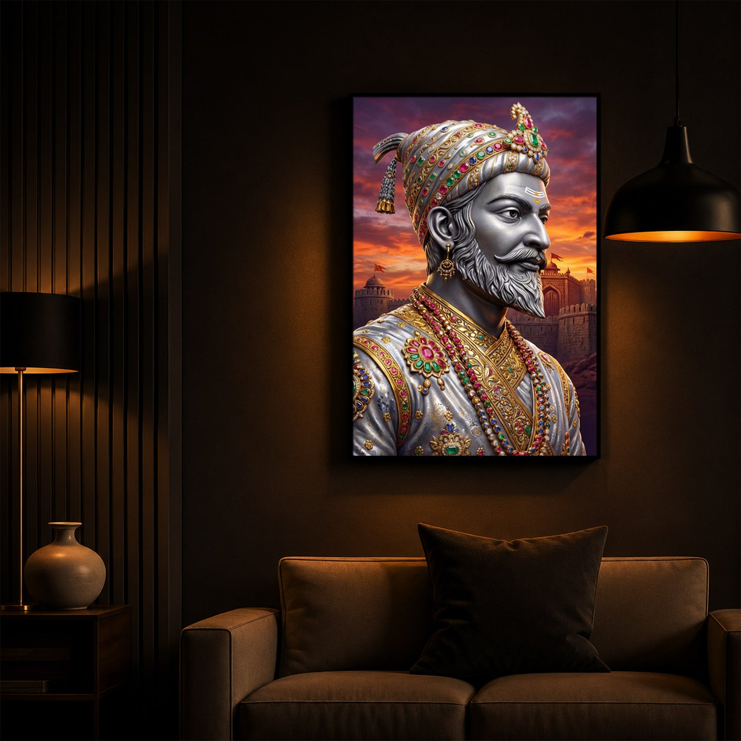 Maratha Shivaji Maharaj Modern Luxury Backlight Vertical Wall Art