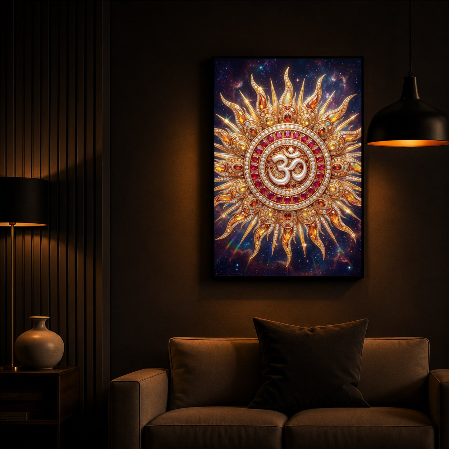 Spiritual White Om Modern Luxury Backlight Vertical Wall Art