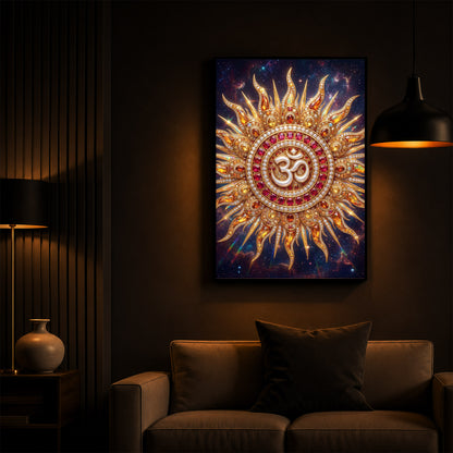 Spiritual White Om Modern Luxury Backlight Vertical Wall Art