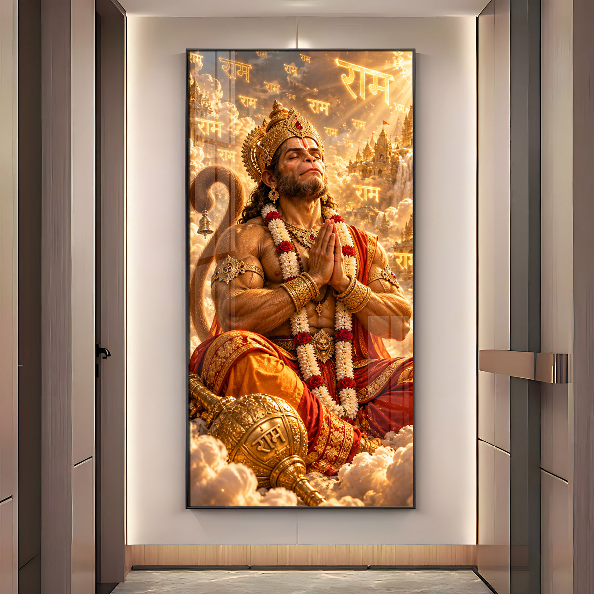 Lord Hanuman Meditation Premium Acrylic Vertical Wall Art