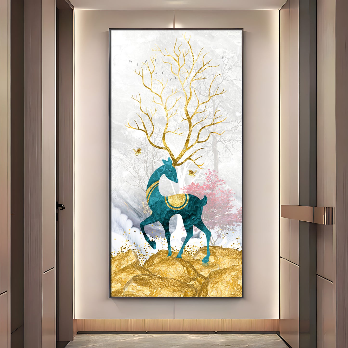 Gold Textured Deer Premium Acrylic Vertical Wall Art