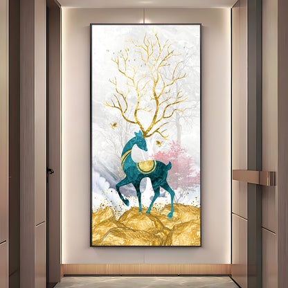 Gold Textured Deer Premium Acrylic Vertical Wall Art
