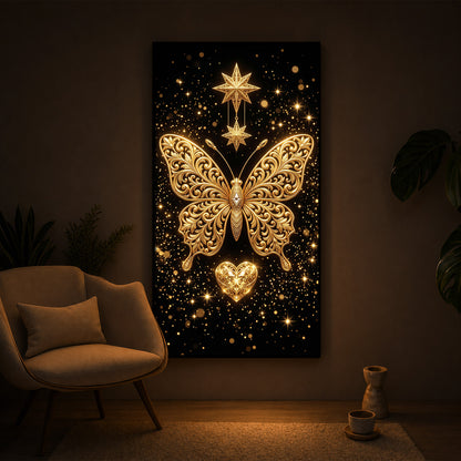 Golden Butterfly Modern Luxury Backlight Vertical Wall Art