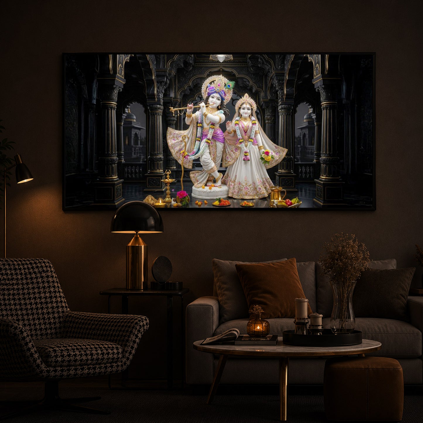 Spiritual Shree Radha Krishna Modern Luxury Backlight Horizontal Wall Art
