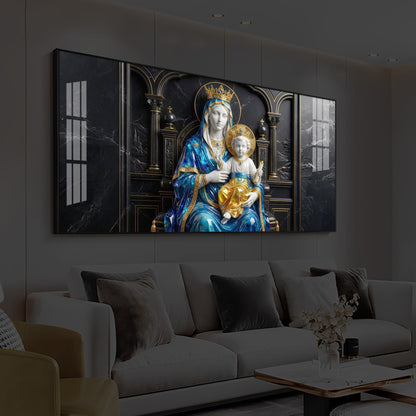 Mother Mary Holding Baby Jesus Modern Luxury Backlight Horizontal Wall Art