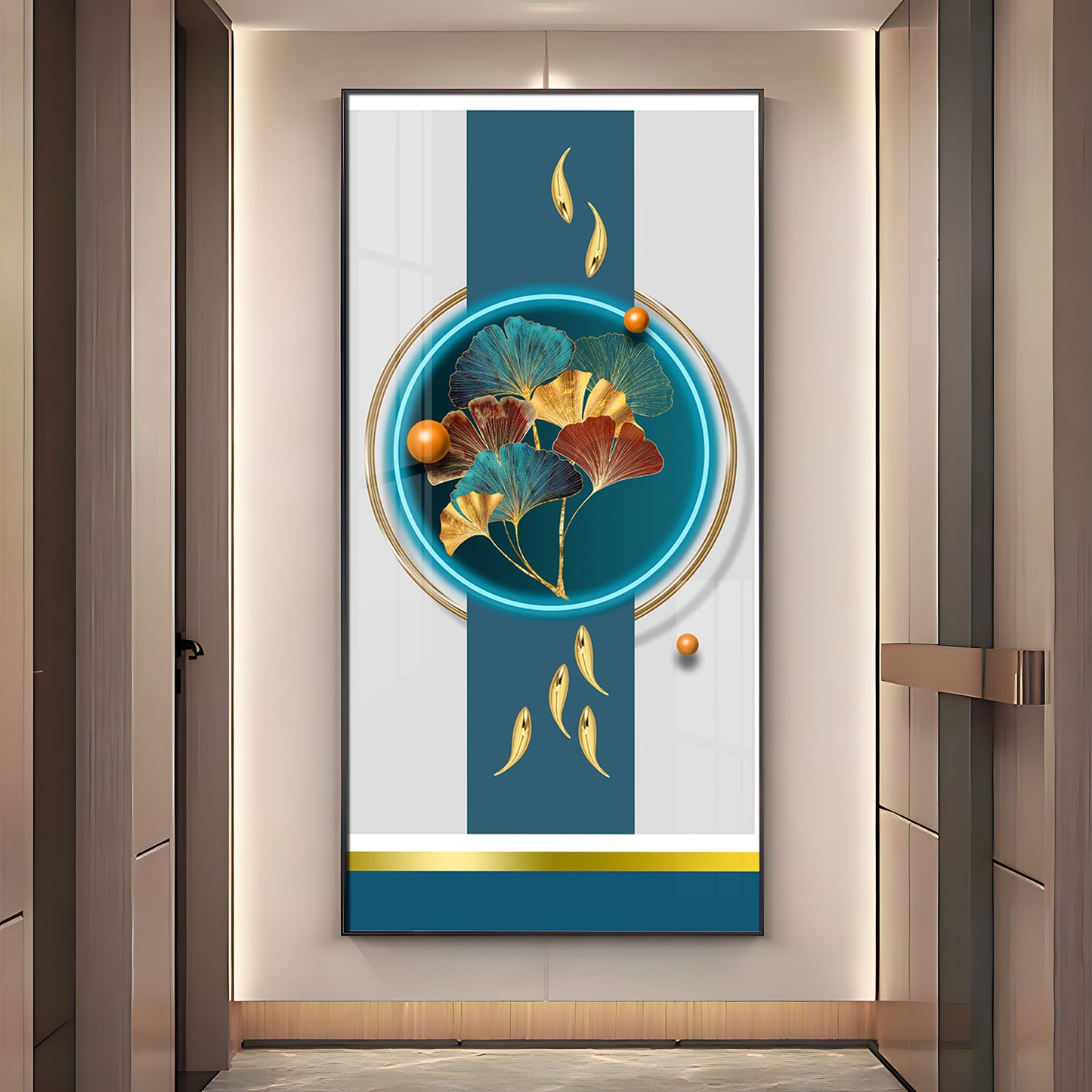 Gold Fish  With Ginkgo Leaf Premium Acrylic Vertical Wall Art