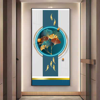 Gold Fish  With Ginkgo Leaf Premium Acrylic Vertical Wall Art